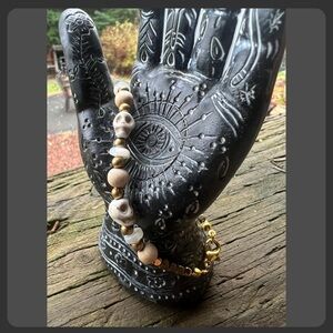 Skull Bead Bracelet with Gold Accents